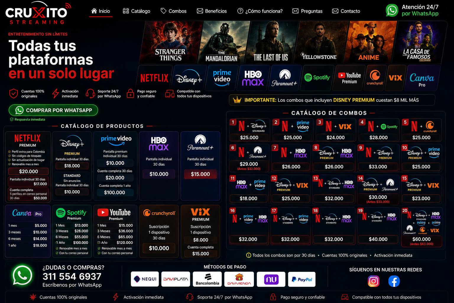 Catálogo de combos Cruxito Streaming